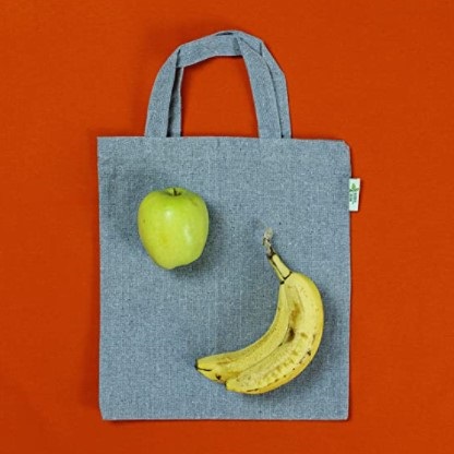 Οικολογική tote τσάντα μικρού μεγέθους 28x32cm απο ανακυκλωμένο βαμβάκι, γκρι χρώμα (162633)
