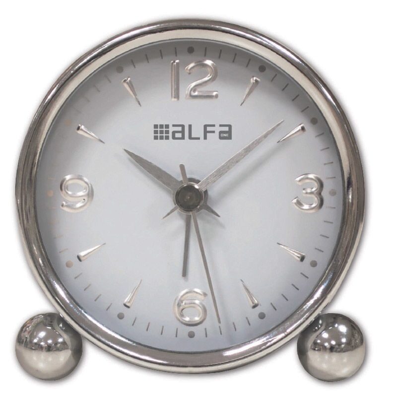 Ρολόι Επιτραπέζιο ΑΜ03 Alfaone Αναλογικό Αθόρυβο Μεταλλικό Chrome-Λευκό (600107)