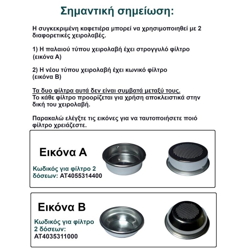 Φίλτρο διπλής δόσης (παλαιού τύπου*) καφετιέρας ariete cafe retro 1388 (AT4055314400) original