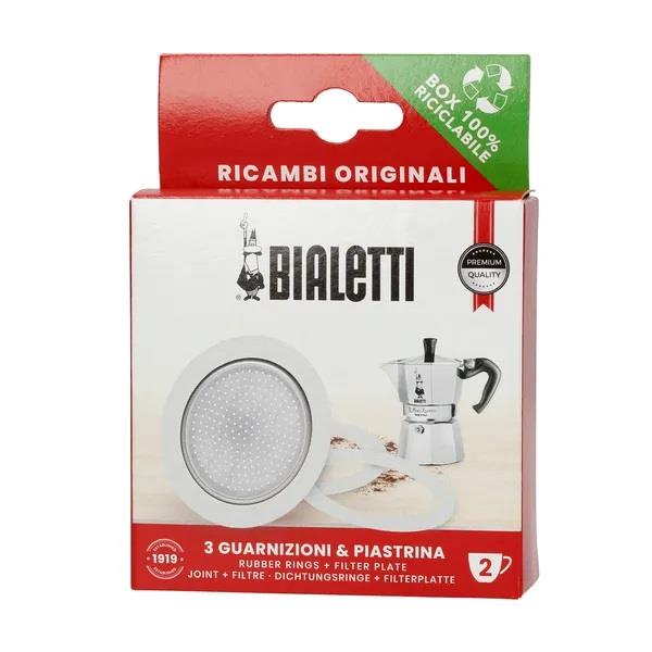 Σετ με 1 φίλτρο και 3 φλάντζες για μπρίκι espresso bialetti 2 δόσεων (original) 0800032 (moka express, dama κ.ά.)